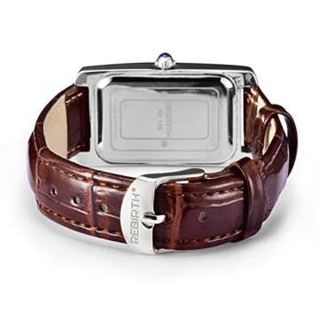 carlien Women Quartz Watch Lady Stylish Rectangle Dress Watch with Leather Strap and Sapphire Crown (Silver Brown)