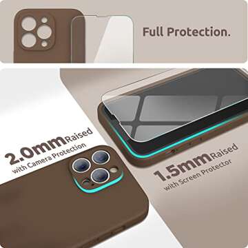 SURPHY Compatible with iPhone 13 Pro Max Case with Screen Protector, (Camera Protection + Soft Microfiber Lining) Liquid Silicone Phone Case 6.7 inch 2021, Brown