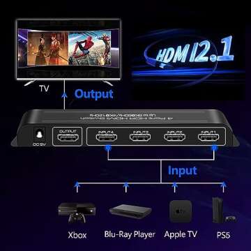 iArkPower HDMI 2.1 Switch 4K@120Hz 8K@60Hz HDMI Switcher 4 in 1 Out Support PS5, Xbox Series X, HDR1...