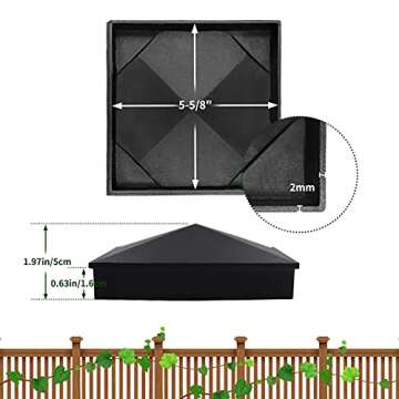 Azdele 6x6 Aluminum Pyramid Post Caps Cover for 6x6 Nominal Wood Post(Actual 5.5" x 5.5" Wood Post), with Matte Finish Powder Coated Surface, for Fences Wood Post of Decks or Corridors(Black, 4Pack)