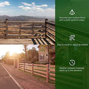 Azdele 6x6 Aluminum Pyramid Post Caps Cover for 6x6 Nominal Wood Post(Actual 5.5" x 5.5" Wood Post), with Matte Finish Powder Coated Surface, for Fences Wood Post of Decks or Corridors(Black, 4Pack)