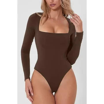 Stylish QINSEN Square Neck Bodysuit for Women