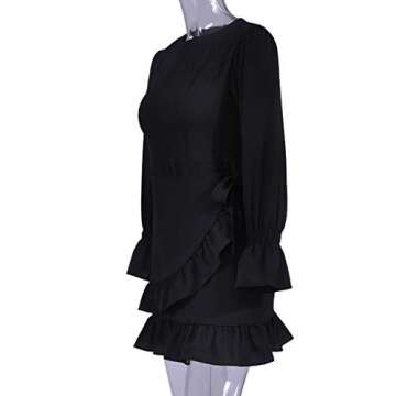 WEEPINLEE Womens Long Sleeve Round Neck Ruffles Wrap Dresses Party Dress