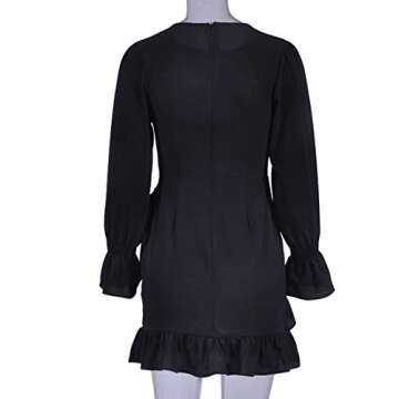 WEEPINLEE Womens Long Sleeve Round Neck Ruffles Wrap Dresses Party Dress