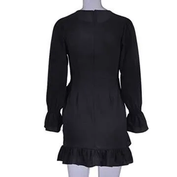 WEEPINLEE Womens Long Sleeve Round Neck Ruffles Wrap Dresses Party Dress