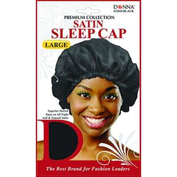 Donna's Premium Superior Stretch Soft Smooth Satin Sleep Cap Stays On All Night (Black)