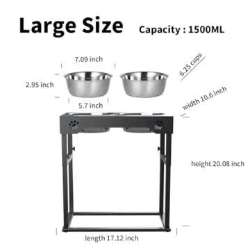 Elevated Dog Bowls, Stainless Steel Raised Dog Bowls Adjustable to 8 Heights, 2.75", 7.5", 10.5'', 14''-20'', for Medium & Large Sized Dogs, with 2 Stainless Steel Dog Bowls for Food & Water