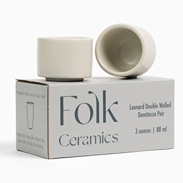 Folk Ceramics Leonard Espresso Cups Set of 2 | 3oz Fog Grey | Modern Stackable Demitasse Mugs for Es...