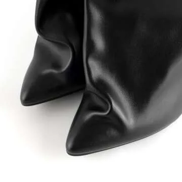 Lunhonk Knee High Boots Women, Slouchy Shark Boots with Pointed Toe Stiletto Heel Long Stylish Pull on High Heel Boots for Women 5