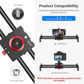 Neewer Camera Slider Carbon Fiber Dolly Rail, 16 inches/40 centimeters with 4 Bearings for Smartphone Nikon Canon Sony Camera 12lbs Loading