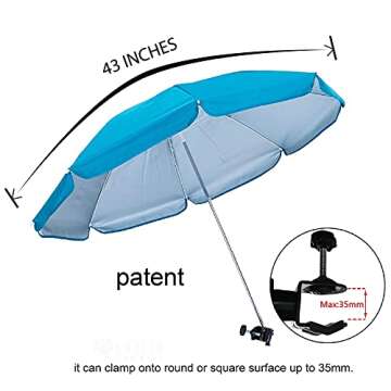 AMMSUN 43" Chair Umbrella Universal Clamp UPF 50+