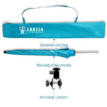 AMMSUN 43" Chair Umbrella Universal Clamp UPF 50+