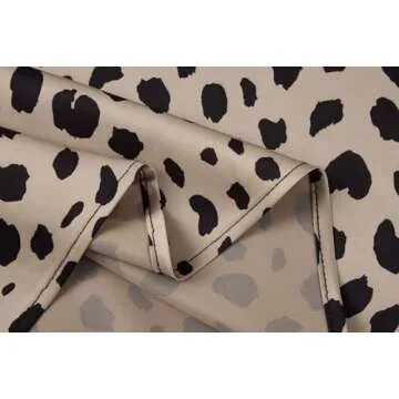 Soowalaoo High Waisted Leopard Midi Length Skirt Hidden Elasticized Waistband Silk Satin Summer Casual Trendy Ladies Skirts L