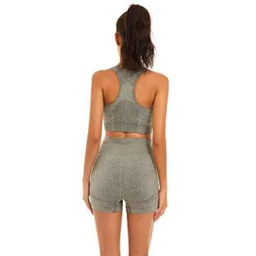 Toplook Women Seamless Yoga Workout Set 2 Piece Outfits Gym Shorts Sports Bra (Khaki Green, Small)