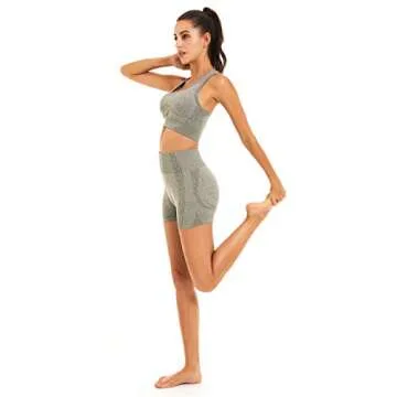 Toplook Women Seamless Yoga Workout Set 2 Piece Outfits Gym Shorts Sports Bra (Khaki Green, Small)