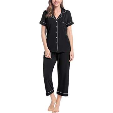 Joyaria Womens Short Sleeve Pajamas Set Button Up/Down/Front Pjs Ultra Soft Petite Sleepwear(Black, ...