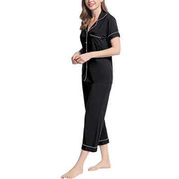 Joyaria Womens Short Sleeve Pajamas Set Button Up/Down/Front Pjs Ultra Soft Petite Sleepwear(Black, Medium)