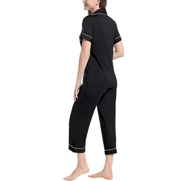 Joyaria Womens Short Sleeve Pajamas Set Button Up/Down/Front Pjs Ultra Soft Petite Sleepwear(Black, Medium)
