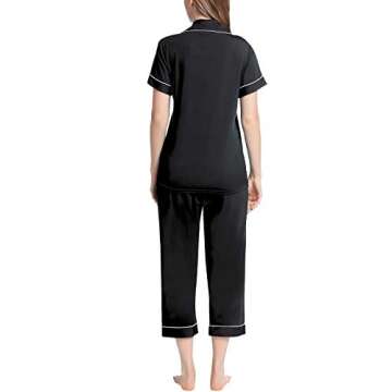 Joyaria Womens Short Sleeve Pajamas Set Button Up/Down/Front Pjs Ultra Soft Petite Sleepwear(Black, Medium)