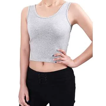 3 Pieces Women Basic Crop Tank Top Sport Racerback Short Top Sleeveless Cropped Fitted Tank (Black, White, Light Gray, Medium)