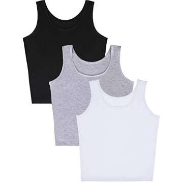3 Pieces Women Basic Crop Tank Top Sport Racerback Short Top Sleeveless Cropped Fitted Tank (Black, White, Light Gray, Medium)