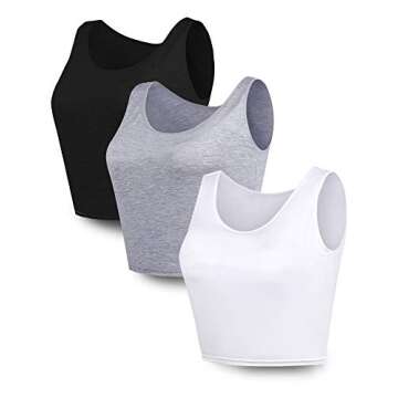 3 Pieces Women Basic Crop Tank Top Sport Racerback Short Top Sleeveless Cropped Fitted Tank (Black, White, Light Gray, Medium)