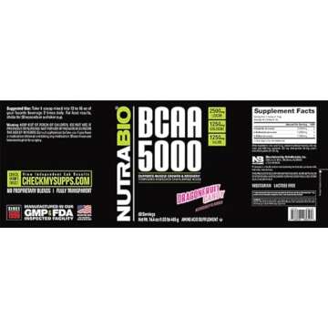 NutraBio BCAA 5000 Powder - Vegan Fermented BCAAs - Supports Lean Muscle Growth, Recovery, Endurance...