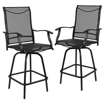Flash Furniture Valerie All-Weather Swivel Patio Barstools with Footrest and Armrests, Modern Sling ...