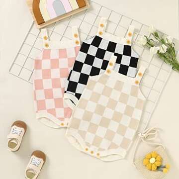 Newborn Baby Girl Summer Clothes Checkerboard Plaid Print Sleeveless Knitted Bodysuit Romper One Pie...
