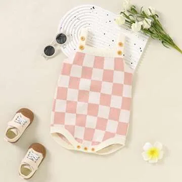 Cute Baby Girl Checkerboard Sleeveless Romper 0-24 Months
