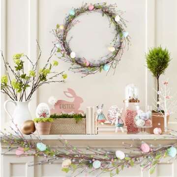 Easter Garland for Mantel, 6FT Lighted Eggs Spring Garland Gorgeous Table Centerpiece, Colorful Eggs...