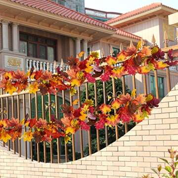 Sunm boutique 2 Pcs 5.9 ft/Piece Artificial Maple Leaf Garland, Fall Maple Garland, Hanging Fall Leave Vines Hanging Plants for Indoor Outdoor Autumn Door Fireplace Thanksgiving Festival Dinner Party