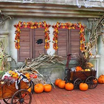 Sunm boutique 2 Pcs 5.9 ft/Piece Artificial Maple Leaf Garland, Fall Maple Garland, Hanging Fall Leave Vines Hanging Plants for Indoor Outdoor Autumn Door Fireplace Thanksgiving Festival Dinner Party