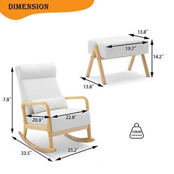 SDYEI Fabric Upholstered Rocking Chair with Ottoman, Midcentury Modern Accent Glider Rocker Chair with Thick Padded Cushion & Pillow for Living Room