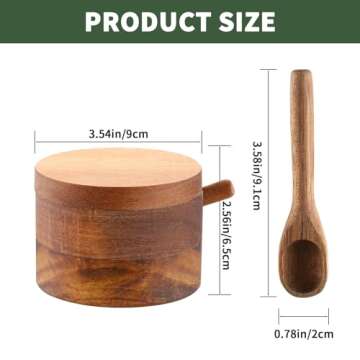 DGYLL Salt bowl, Acacia wood salt cellar with lid and spoon, salt box with swiveling lid, salt conta...