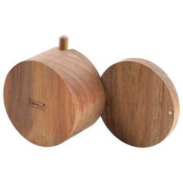 DGYLL Salt bowl, Acacia wood salt cellar with lid and spoon, salt box with swiveling lid, salt container with lid,6oz