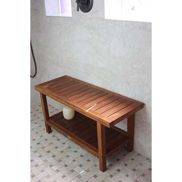 AquaTeak The Original 36" Spa Teak Shower Bench with Shelf & AquaTeak Premium Teak Oil