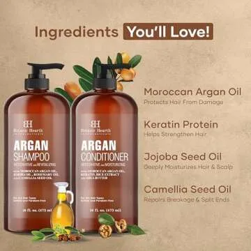 BOTANIC HEARTH Argan Oil Shampoo and Conditioner Set - 16 fl oz each with Keratin, Restorative & Moisturizing, Sulfate Free - All Hair Types & Color Treated Hair, Men and Women - (Packaging May Vary)
