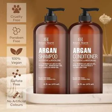 BOTANIC HEARTH Argan Oil Shampoo and Conditioner Set - 16 fl oz each with Keratin, Restorative & Moisturizing, Sulfate Free - All Hair Types & Color Treated Hair, Men and Women - (Packaging May Vary)