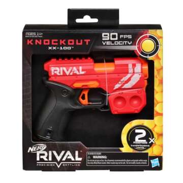Nerf Rival Knockout XX-100 Blaster - Round Storage, 90 FPS Velocity, Breech Load - Includes 2 Official Rival Rounds - Team Red