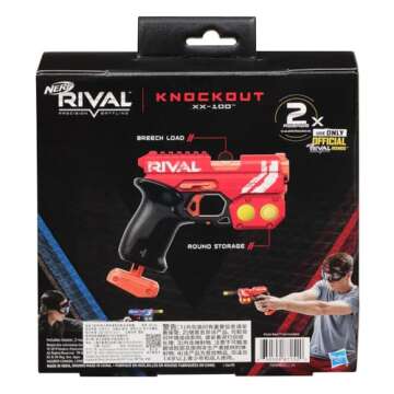 Nerf Rival Knockout XX-100 Blaster - Round Storage, 90 FPS Velocity, Breech Load - Includes 2 Official Rival Rounds - Team Red