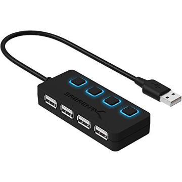SABRENT 4 Port USB 2.0 Data Hub with Individual LED lit Power Switches for Mac & PC (HB-UMLS)