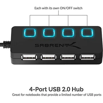 SABRENT 4 Port USB Hub with Individual Power Switches