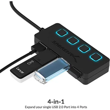 SABRENT 4 Port USB Hub with Individual Power Switches