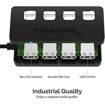 SABRENT 4 Port USB Hub with Individual Power Switches