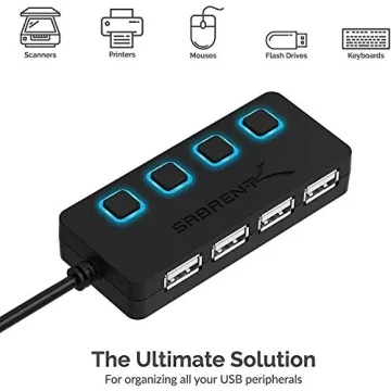 SABRENT 4 Port USB Hub with Individual Power Switches