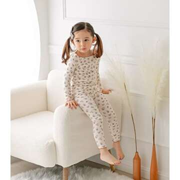 AVAUMA Baby Boys Girls Pajama Set 6M-7T Kids Cute Toddler Snug fit Flower Pattern Design Pjs Cotton Sleepwear Ruffled Shirring (Laura.Ivory/BrFlower.JM)