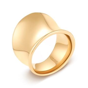 NVWAROCK Gold Wide Statement Band Rings for Women and Men，14K Real Gold Plated High Polish Large T...