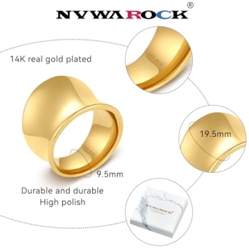 NVWAROCK Gold Wide Statement Band Ring for All