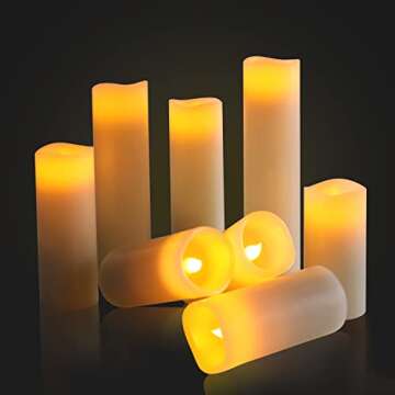 Biyanuo Flameless Battery Operated Led Candles-Set of 9(H 4" 5" 6" 7" 8" 9" x D 2.2") Real Wax Flick...